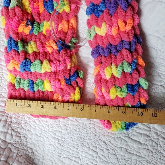 Hand-knit Pink & 🌈 Striped Scarf - Picture 4 of 5